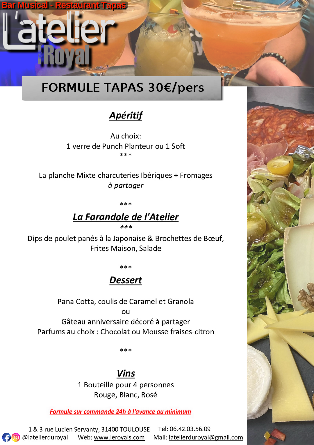 Formule Groupe Tapas 30€/pers - L'atelier du Royal